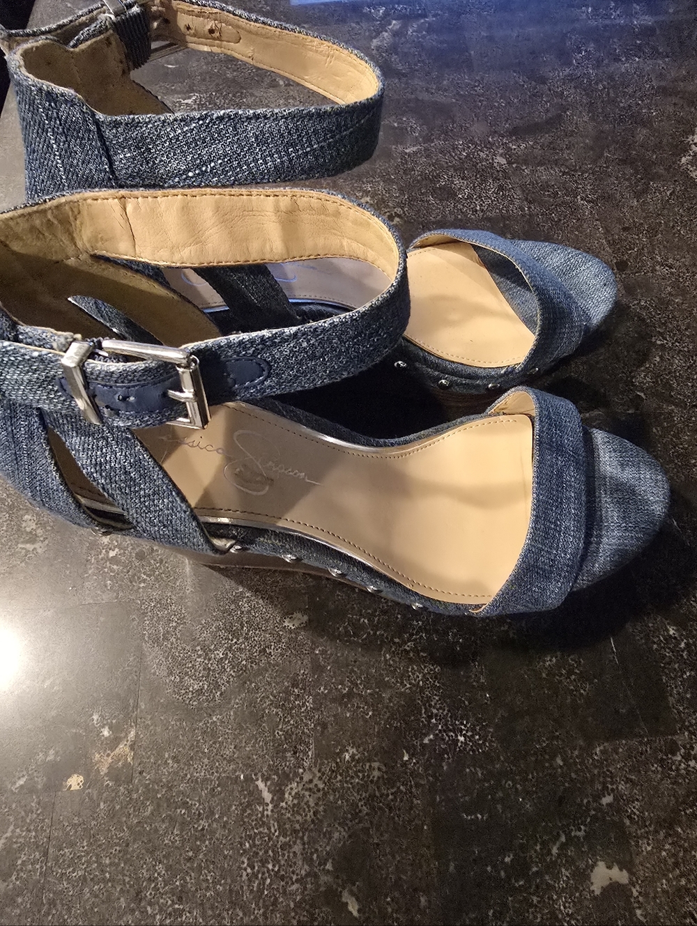Jessica Simpson Denim Jaylow  Studded Wedge Sandals